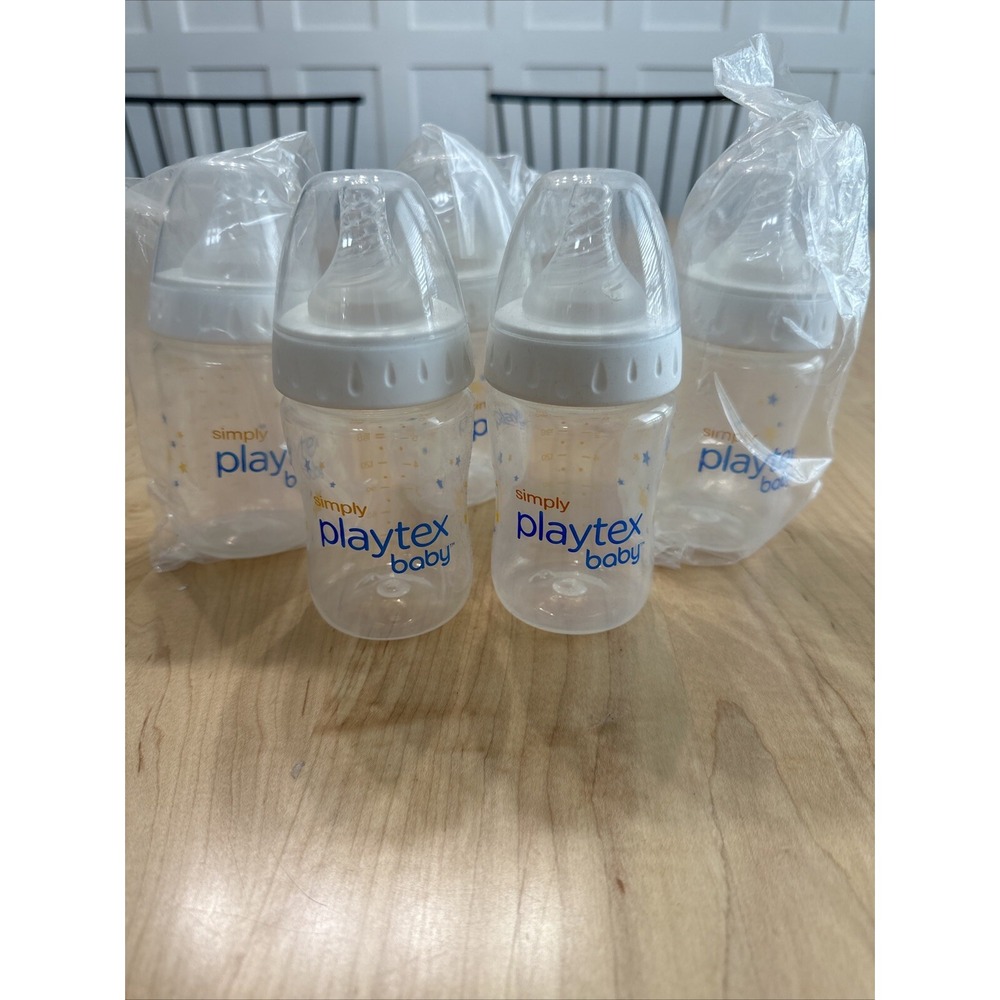 Lot of 5 Playtex Simply Baby Complete Tummy Comfort Bottles 6oz Clear White